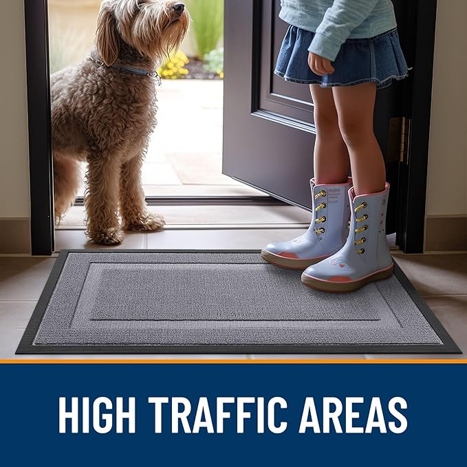 OLANLY Front Door Mat Indoor Outdoor Entrance, Waterproof All-Season, All-Weather Doormat, Sturdy Natural Rubber, Low Profile, Easy Clean Patio Porch Entryway Mat, 47x23, Classic Gray
