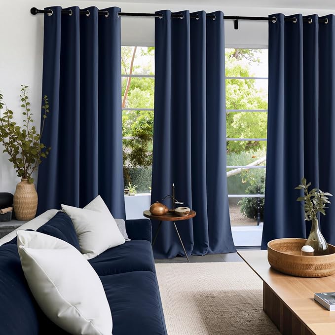 NICETOWN Room Darkening Draperies Curtains Panels, 2 Panels Navy Blue W52 x L108