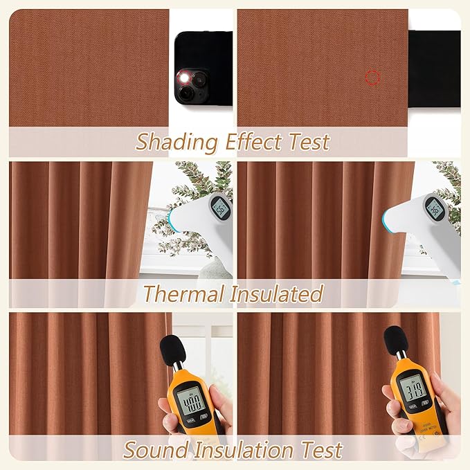 Guken Terracotta 100% Blackout Curtains 108 Inch Length 2 Panels Set Fall Curtains for Living Room Bedroom Back Tab Thermal Insulated Black Out Linen Drapes，52x108