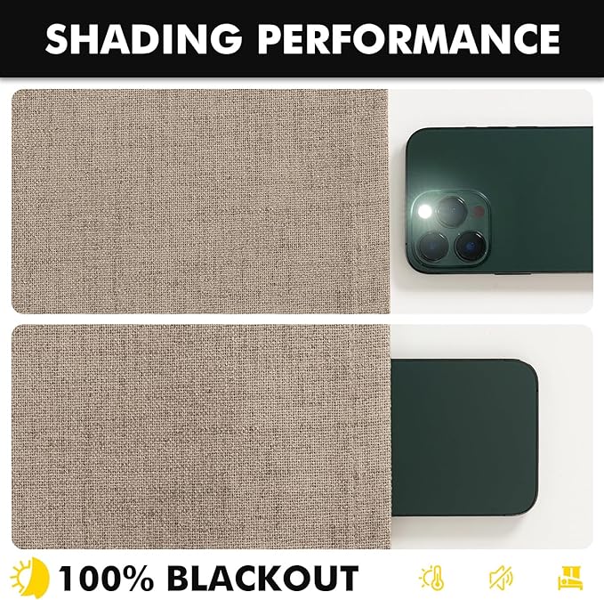 MIULEE 100% Blackout Linen Curtains for Bedroom, Brown Solid Luxury Decor Thermal Insulation Room Darkening Drapes for Living Room Nursery Back Tab Rod Pocket 42 x 108 Inches, 2 Panels