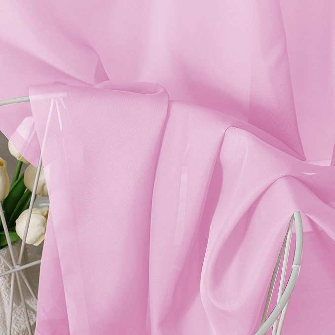 Aiyufeng Light Pink Sheer Curtains 63 Inch Length 2 Panels Set, Semi Transparent Voile Rod Pocket Sheer Window Drapes for Bedroom Bed Canopy Living Room Dining Wedding Party Backdrop, 40W x 63L inch