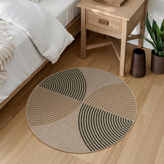 Lahome Enfys Modern Rainbow Round Rug 3ft, Circle Indoor Outdoor Rugs for Entryway Patio Washable Easy Jute Rug, Farmhouse Non Slip Small Round Rugs for Bedroom Porch Living Room Decor