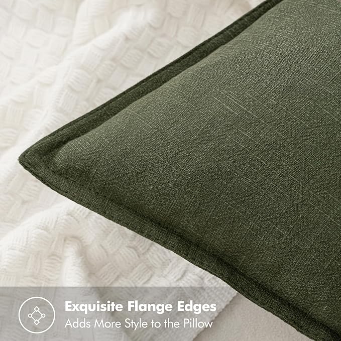 MIULEE Decorative Linen Pillow Covers 20x20 Inch Dark Olive Green Boho Farmhouse Neutral Spring Couch Throw Pillows for Bed Pack of 2 Accent Modern Pillowcase Sofa Livingroom Home Decor