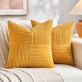 Fancy Homi 2 Packs Gold Yellow Samll Decorative Throw Pillow Covers 14x14 Inch with for Couch Bed Sofa, Farmhouse Boho Spring Home Decor, Soft Corss Patchwork Corduroy Square Cushion Case 35x35 cm