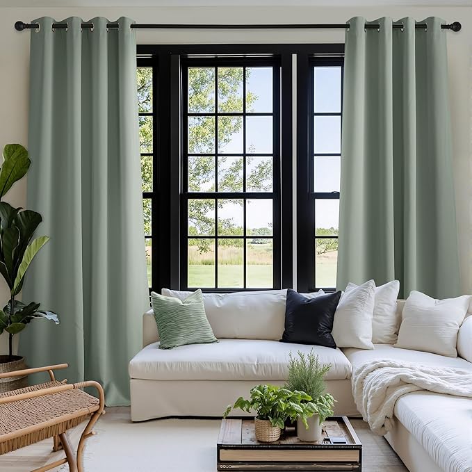 NICETOWN Room Darkening Draperies Curtains Panels, 2 Panels Sage Green W52 x L108