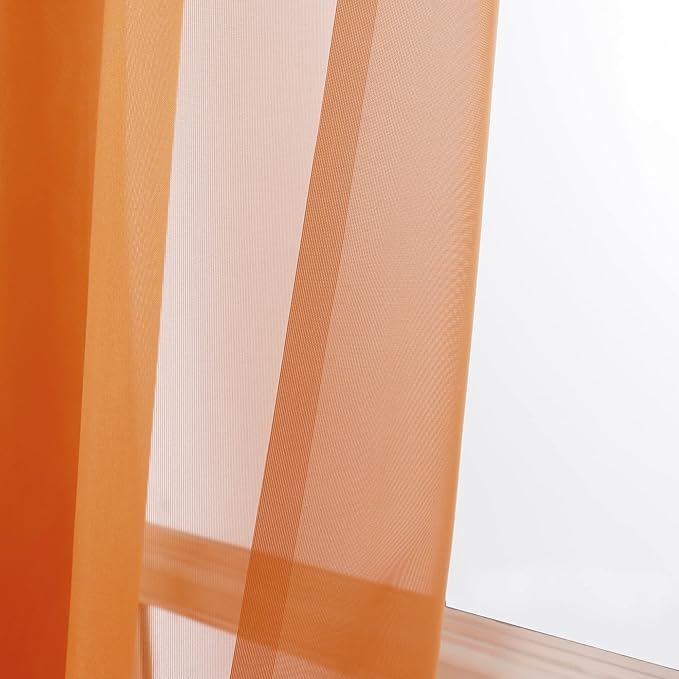 OWENIE Sheer Curtains 63 inch Length 2 Panels Set, Rod Pocket Voile Fimly Sheer Drapes for Living Room/Bedroom, 2pcs, Each 42" W x 63" L, Orange