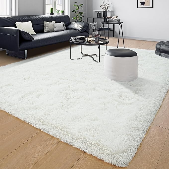Tepook Super Soft Fluffy Rug for Bedroom, Modern Shaggy Fuzzy Kids Rugs for Living Room, Plush Indoor Nursery Home Decor Dorm Carpet with Non-Slip Bottom, Cream White, 3 X 5 Feet