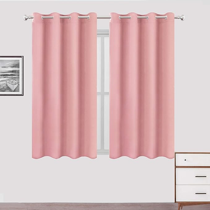 LEMOMO Pink Blackout Curtains 66 x 63 Inch Length/Set of 2 Curtain Panels/Thermal Insulated Room Darkening Blackout Curtains for Bedroom