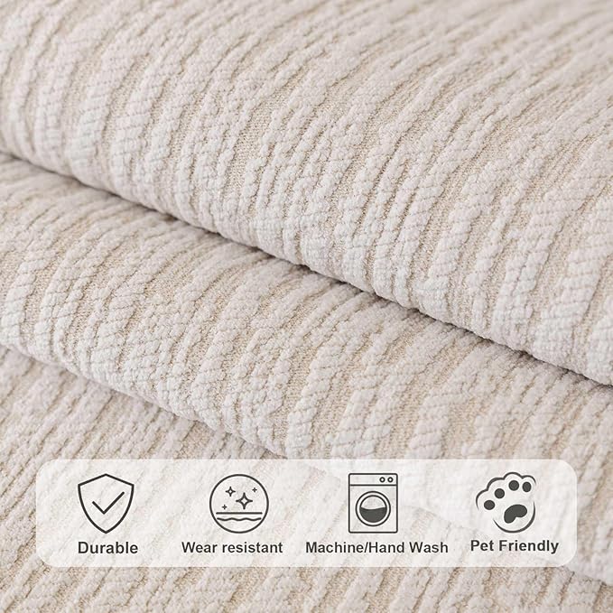Soft Waterproof Chenille Cover Washable, Non Slip Sectional Sofa Covers for 3 Cushion Couch Sofa L Sharped Sofa Slipcover for Pets, Furniture Protector (1 PCS 36"x70" White)