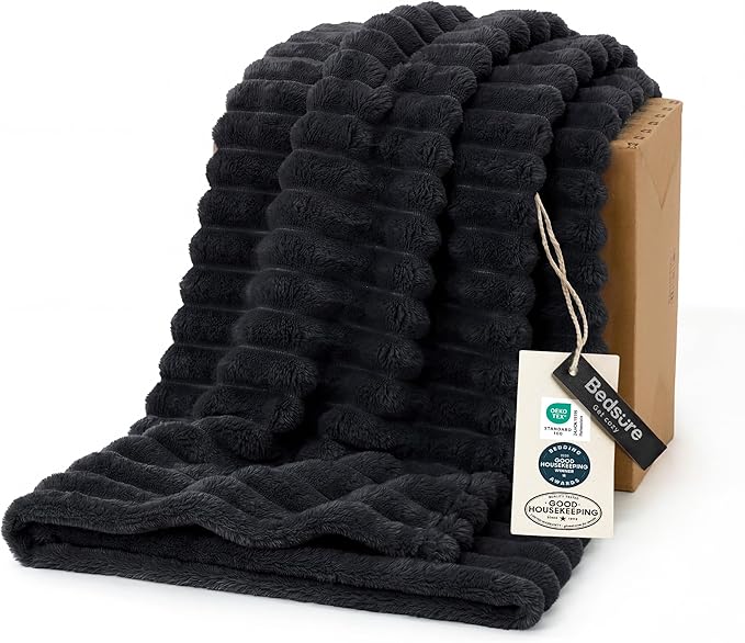 Bedsure GentleSoft Twin XL Blanket for Couch - Cozy Soft Blankets for Women, Cute Small Fleece Throws for Girls, Black, 66x90 Inches