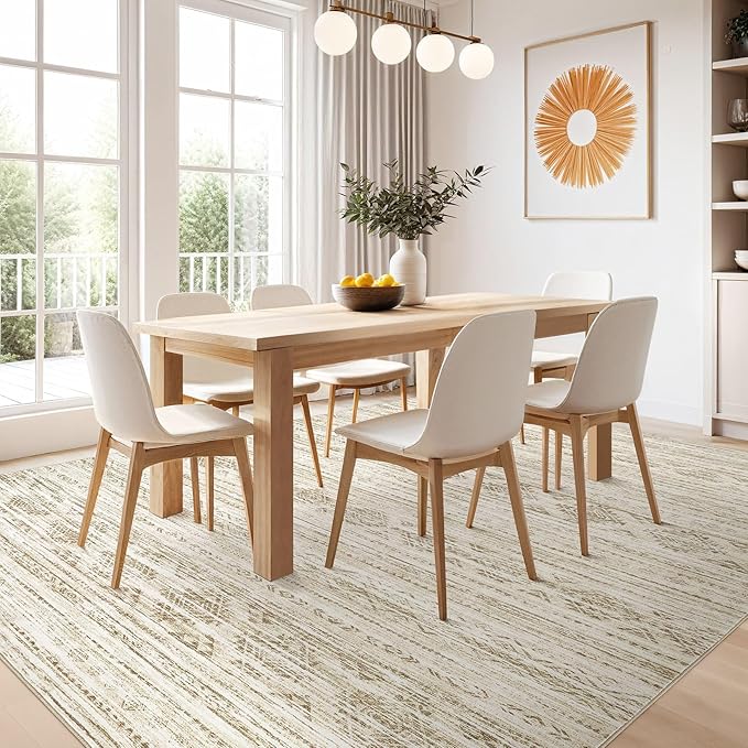 Nakagishi 6x9 Area Rugs Living Room: Washable Boho Large Neutral Modern Soft Farmhouse Beige Rug Stain Resistant Indoor Floor Non-Slip Carpet for Women Home Enthusiasts Aged 25-45 - Bedroom Room Decor