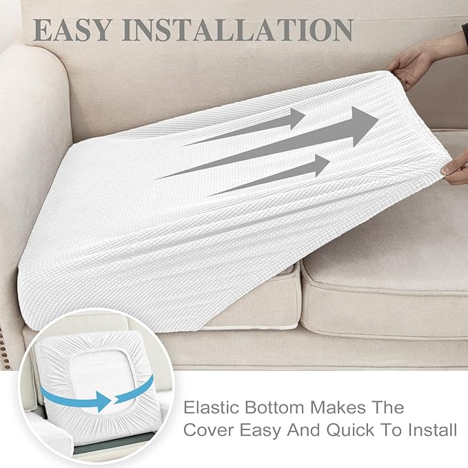 Couch Cushion Covers Seat Cushion Cover Stretch Couch Cover Separate Sectional Sofa Slipcovers Furniture Protector(3 Pieces for Seat or Sofa Backrest, White)