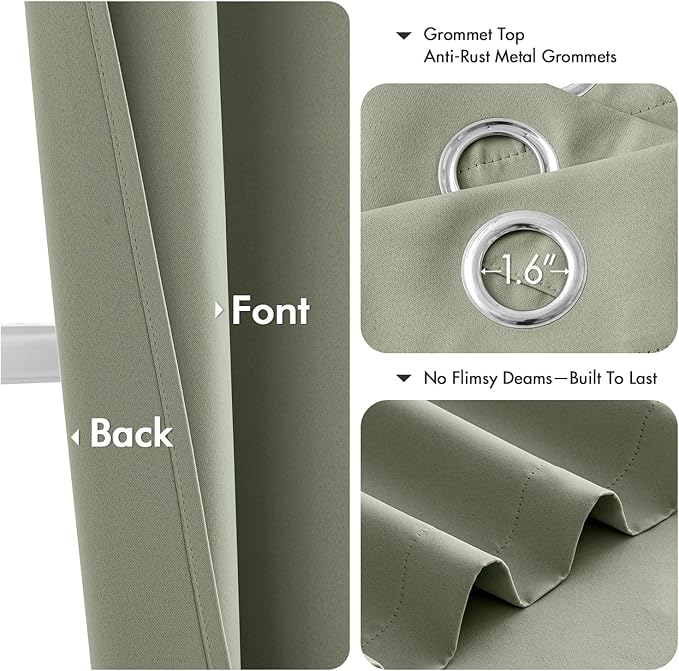 MIULEE Sage Green Blackout Curtains for Bedroom Living Room 40 Inches Long 2 Panels, Thermal Insulated Room Darkening Drapes Solid Grommet Noise Reduction Light Blocking Window Treatments 40x40 Inch
