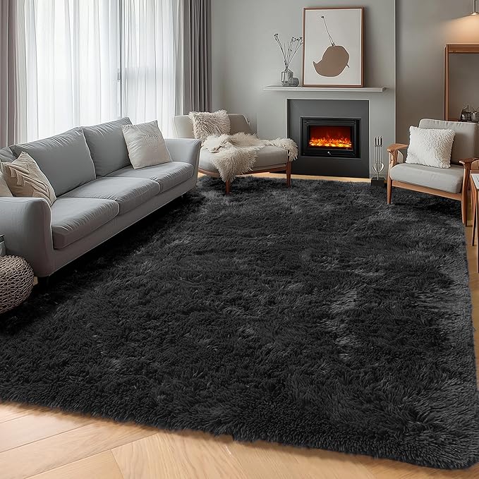ONASAR Black 6x9 Area Rugs for Living Room Bedroom, Large Fluffy Soft Plush Floor Big Indoor Shaggy Carpet for Kids Girls Boys Teen Dorm Home Nursery Playroom Decor Aesthetic