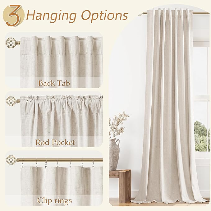 Guken 100% Blackout Linen Curtains 94 Inch Length 2 Panels Set for Living Room Bedroom Back Tab/Rod Pocket Thermal Insulated Black Out Drapes Room Darkening Window Curtains 94 Inches Long