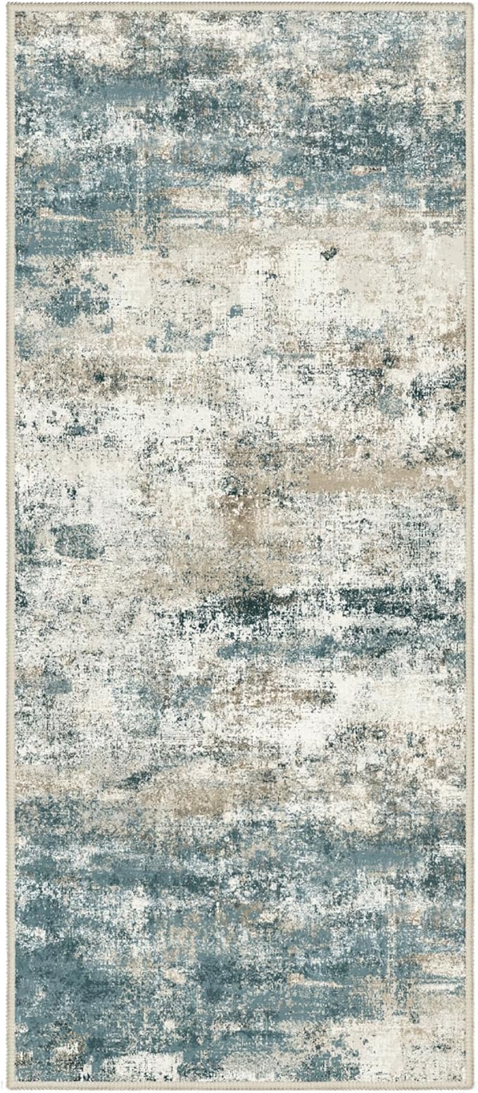 BEIMO Runner Rug for Hallway Kitchen, 2'6"x6' Machine Washable Runners Rug for Entryway, Soft Modern Abstract Throw Rugs, Low Pile Floor Cover with Non Slip Backing, Navy Beige