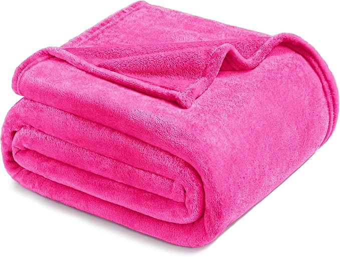 Exclusivo Mezcla Fleece Hot Pink Throw Blanket for Couch, Sofa, Super Soft and Warm Blankets, All Season, Cozy, Plush, Lightweight, 50x60 Inches