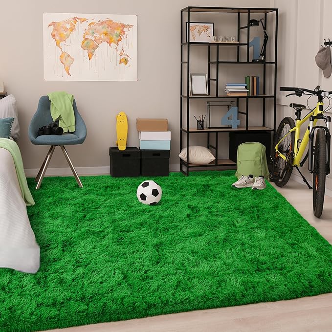 Chicrug Soft Area Rug for Bedroom Living Room Plush Fluffy Rug 4x6 Feet, Shag Furry Area Rug Carpet Non Shedding for Nursery Children Kids Girls Room Home Decorative, Grass Green