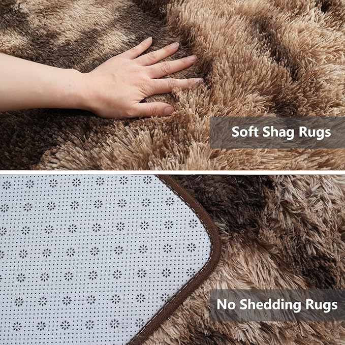 Shag Area Rugs for Bedroom Living Room,5X8 Ultra Soft Fluffy Area Rugs for Dorm,Indoor Carpet Nursery Rugs for Kids Girls Room Home Decor, Mottling Brown