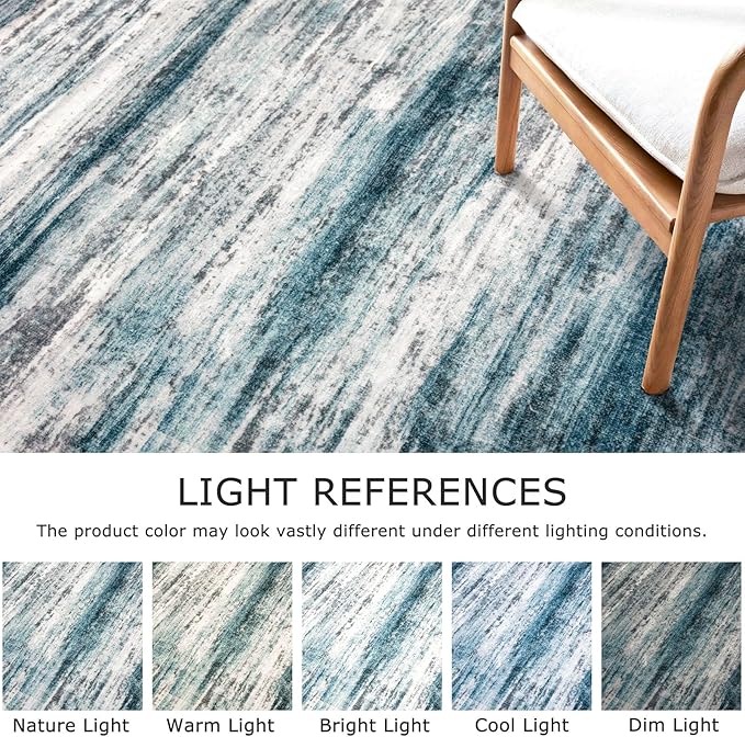 KOZYFLY Modern Abstract Hallway Runner Rug,2.6x14 Washable Rug Runner Non-Slip Soft Striped Kitchen Runner Rugs, Print Blue Carpet Runner for Entryway Bathroom Laundry Room Foyer