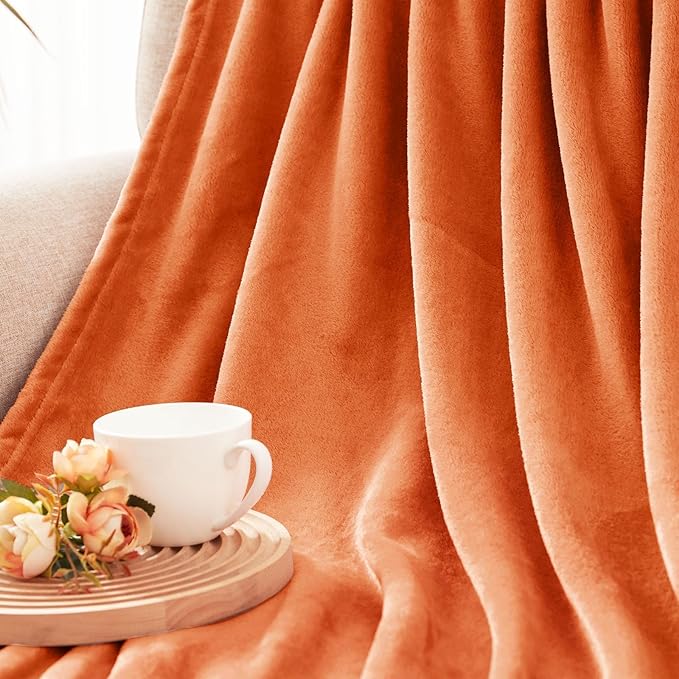 Exclusivo Mezcla Fleece Throw XL Blanket for Couch, Sofa, Super Soft and Warm Burnt Orange Blankets, All Season, Cozy, Plush, Lightweight, 50x70 Inches
