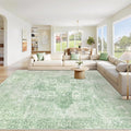 Area Rug 9x12 Washable Rug, Vintage Boho Medallion Rugs Non-Slip Soft Low Pile Large Distressed Rug Indoor Retro Carpet for Living Room Bedroom Dining Room Home Office (SageGreen, 9'x12')