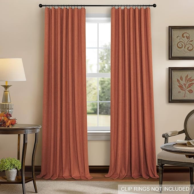 Pitalk Boho Blackout Curtains for Living Room Linen Textured Bohemian Vintage Mid Century Modern Farmhouse Curtains for Bedroom 90 Inch Length 2 Panel Rust Terracotta Colored Long Drapes Dusty Orange