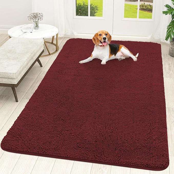 OLANLY Dog Door Mat for Muddy Paws 70x46, Absorbs Moisture and Dirt, Absorbent Non-Slip Washable Doormat, Quick Dry Chenille Mud Mat, Entry Indoor Entryway Carpet for Inside Floor, Caramel Russet