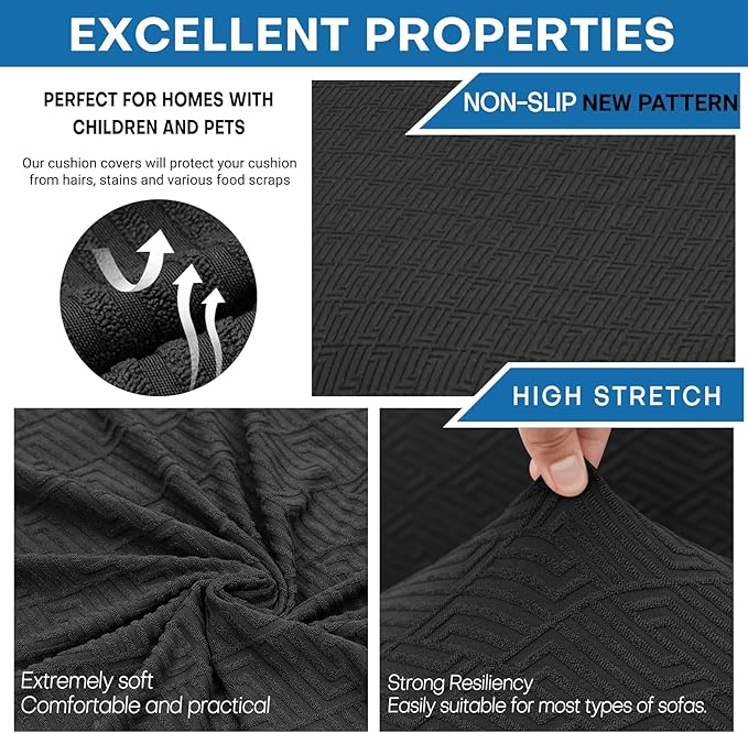 XINEAGE 2026 New 4 Pieces Extra Large Couch Covers for 3 Cushion Sofa Super Stretch Sofa Cover for 3 Large Seat Cushion Universal Fitted Slip Cover for Living Room (Black), 91"-110"(3 Cushions)