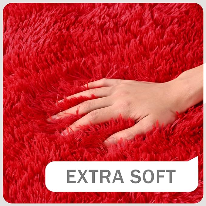 Amearea Premium Soft Fluffy Rug Modern Shag Carpet, 8x10 Feet, Fuzzy Shaggy Rugs for Bedroom Living Room Teen Apartment Decor, Comfortable Indoor Furry Dorm Carpets, Red