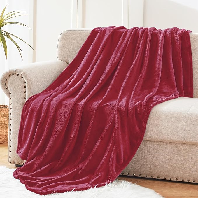 Exclusivo Mezcla Fleece Throw XL Blanket for Couch, Sofa, Super Soft and Warm Deep Red Blankets, All Season, Cozy, Plush, Lightweight, 50x70 Inches