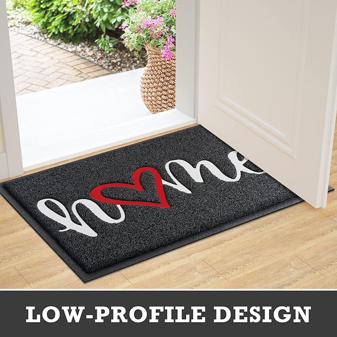 CozyBounty Black Door Mat Welcome Mats Home Non-Slip Doormat for Entryway Low-Profile Floor Mat for Yard, Garage, High Traffic Areas (32"x20", Black)