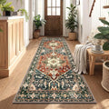 Yamaziot Washable Runner Rug, 3x8 Non-Slip Boho Vintage Hallway Rug with Rubber Backing, Low Pile Faux Wool Distressed Carpet Runner for Bedroom, Kitchen, Laundry, Entrance