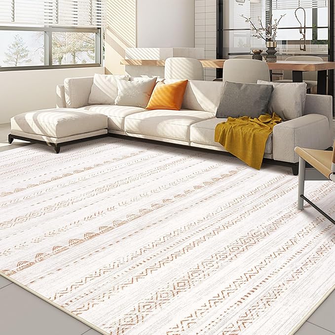 Nakagishi 10x12 Area Rug Living Room: Washable Boho Large Neutral Modern Soft Stain Resistant Farmhouse Indoor Floor Rug Non Slip Accent Carpet for Bedroom Nursery Kids Playroom Office- Brown