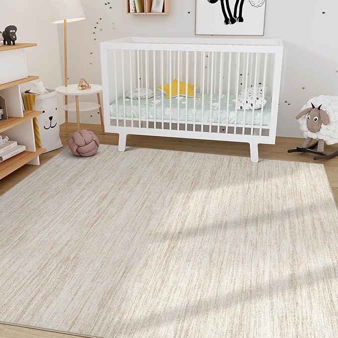 Nakagishi 9x12 Area Rugs Living Room: Washable Large Vintage Rug Neutral Non-Slip Soft Stain Resistant Indoor Carpet for Bedroom Nursery Dining Room Office Playroom - Beige-01