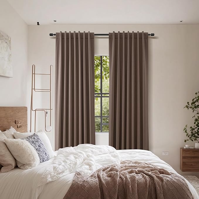 Guken 100% Blackout Curtains 102 Inch Length 2 Panels Set for Living Room Bedroom Back Tab Thermal Insulated Black Out Linen Drapes Room Darkening Mocha Mousse,52x102