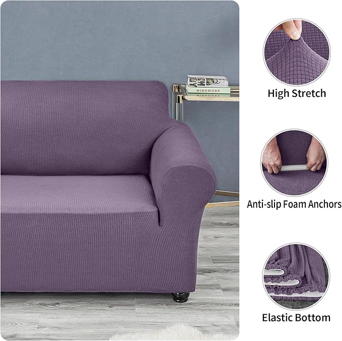 Joccun Stretch Loveseat Couch Cover Slipcover, 1-Piece Sofa Cover for 2 Cushion Couch Spandex Jacquard Washable Furniture Protector Cover for Living Room,Kids,Pets（Loveseat,Grapeade）