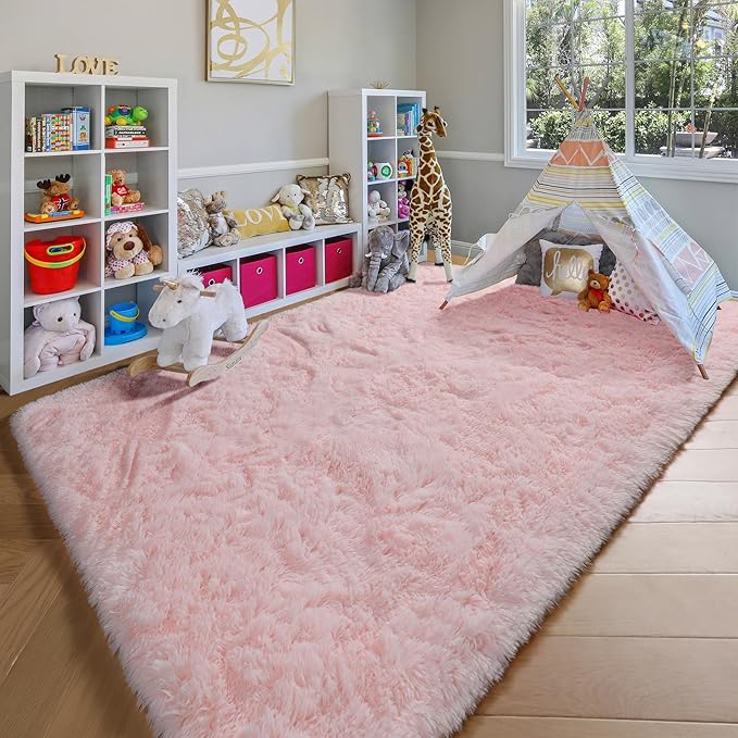 ONASAR Pink Rugs for Bedroom Girls, Fluffy 4x6 Soft Plush Fuzzy Shaggy Kids Area Rug, Cute Indoor Floor Carpet for Teen Boys Dorm Nursery Bedside Home Living Room Decor Aesthetic