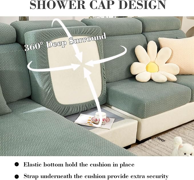 Couch Covers for 2 Cushion Sofa Pet Friendly Couch Cushion Covers Universal Sofa Covers Washable Stretch Slipcovers for Sectional Sofa (Texture Green,Large Double Seat Cover)