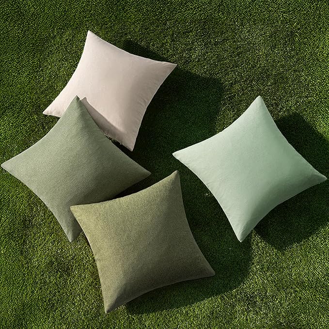 MIULEE Pack of 4 Decorative Throw Pillow Covers Linen Waterproof Pillow Covers Spring Farmhouse Cushion Cases for Outdoor Patio Garden Tent Balcony Couch Sofa 18x18 inch Light Green
