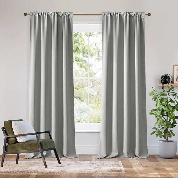 RYB HOME Bedroom Blackout Curtains 80 inches Long, 100% Blackout Thermal Insulated Noise Reducing Curtains for Living Room Nursury, 42 inches Wide by 80 inches Long, Silver Grey