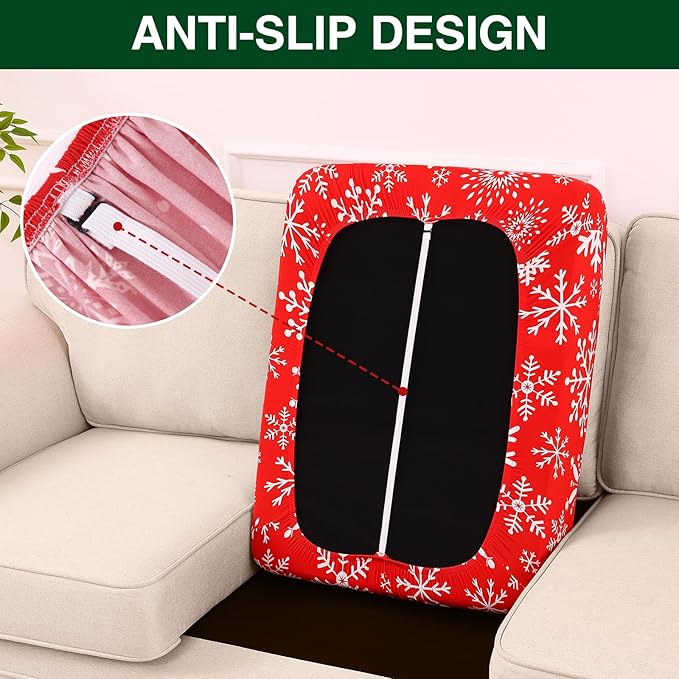 Smiry Printed Couch Cushion Covers, Stretch Soft Couch Covers for Sofa, Washable Non-Slip Sofa Slipcover Furniture Protector for Indoor and Outdoor (Medium,Red with White)