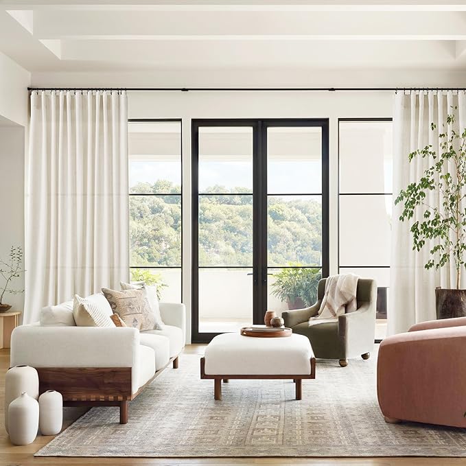 Nanspring Warm Beige Linen Curtains 108 Inches Long for Living Room Bedroom 2 Panels Set Extra Long Back Tab Curtain Light Filtering Sheer Drapes Floor to Ceiling Curtain for Large Windows 52x108