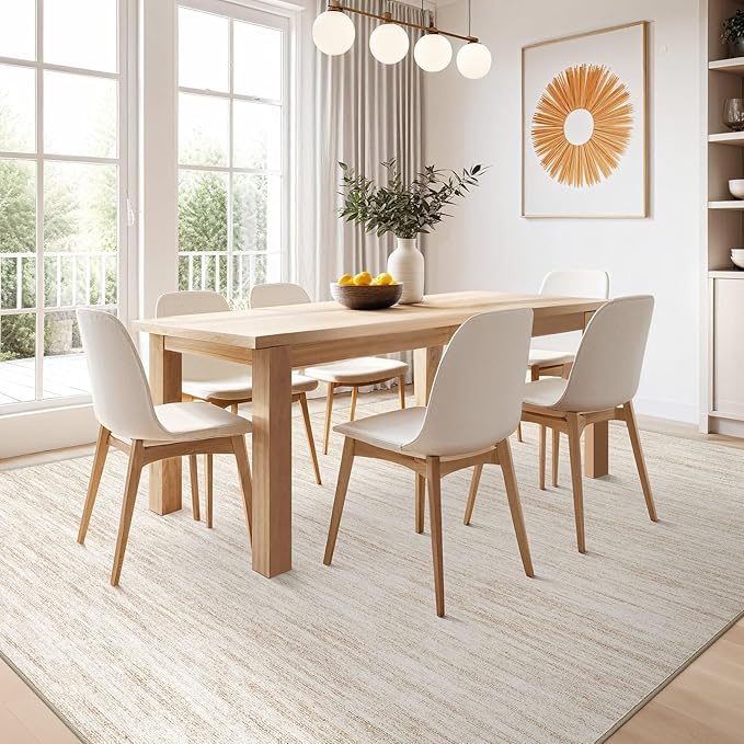 Nakagishi 5X7 Area Rugs Living Room: Washable Large Vintage Rug Neutral Non-Slip Soft Stain Resistant Indoor Carpet for Bedroom Nursery Dining Room Office Playroom - Beige-01