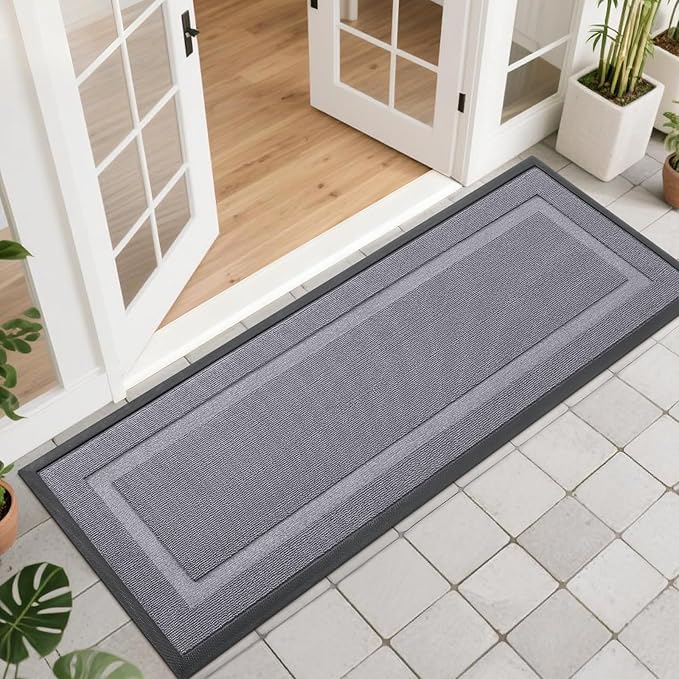 OLANLY Front Door Mat Indoor Outdoor Entrance, Waterproof All-Season, All-Weather Doormat, Sturdy Natural Rubber, Low Profile, Easy Clean Patio Porch Entryway Mat, 47x17, Classic Gray