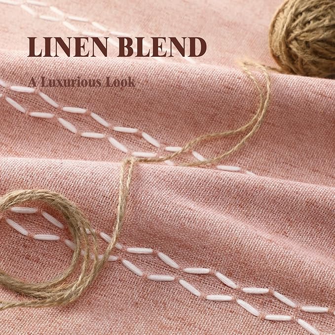Coral Curtains Boho Blackout Curtains 2 Panels 84 Inch for Living Room Bedroom, Linen Texture Farmhouse Curtains with Tassels and White Cotton Embroidery Vintage Rustic Country Western