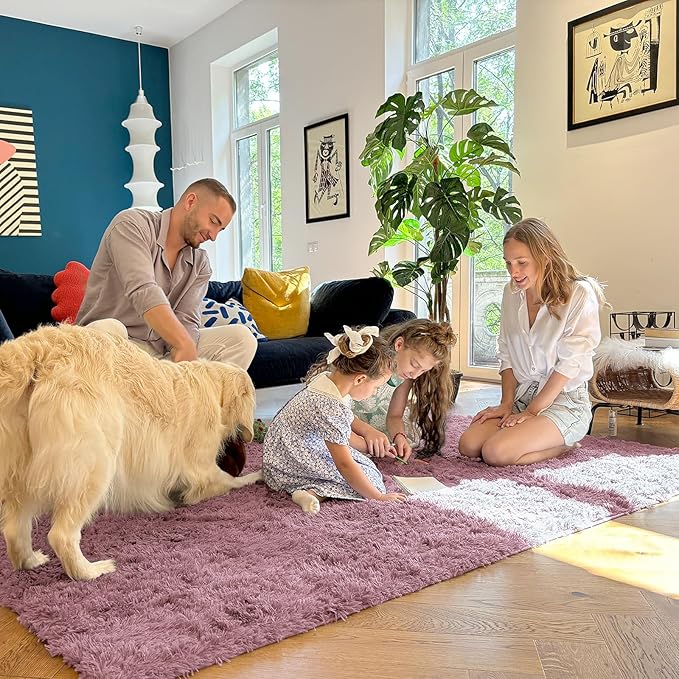 OLANLY 9x12 Machine Washable Large Area Rugs for Living Room, Bedroom, Soft Fluffy Shaggy Bedside Rug, Indoor Floor Carpet for Kids Girls and Boys, Dorms, Nursery, Home Decor Aesthetic, Blush