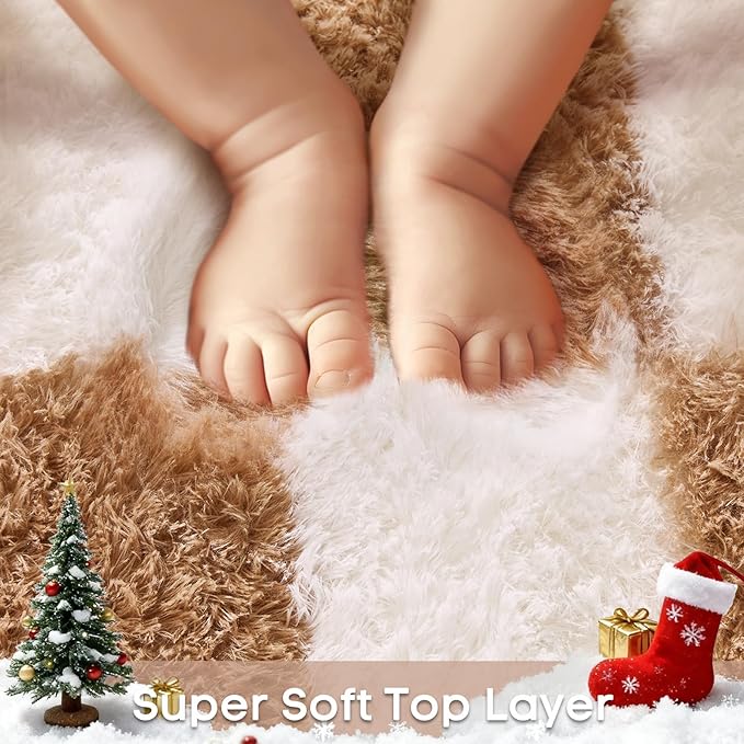 Ophanie Checkered Beige & White Rug for Living Room Bedroom, Fluffy Soft Cute Fuzzy Area Rugs, Shag Plush Shaggy Bedside Floor 4x6 Furry Carpet for Kids Baby Teen Dorm Nursery Home Decor Aesthetic