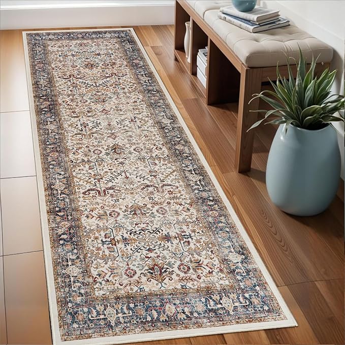 Washable Runner Rug 2x6 - Hallway Runner Rug Kitchen Rugs and Mats Non Skid Washable Waterproof Carpet Runner for Living Room Bedroom Bathroom (Ivory, 2X6)