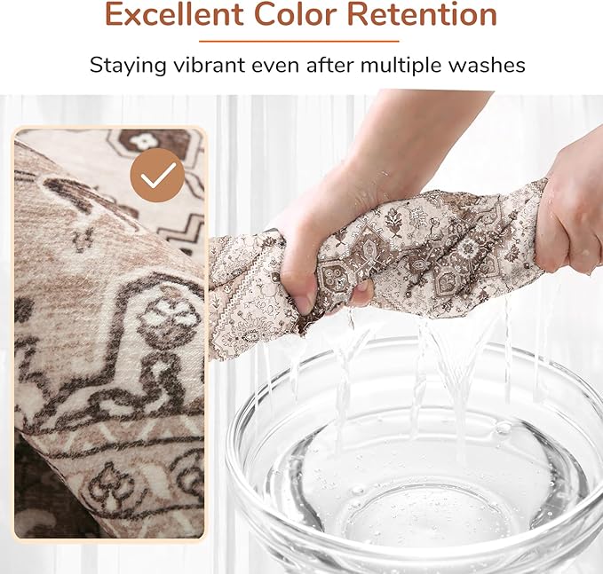 OPPODREAM Soft Area Rugs 5x7, 5x7 Washable Rug with Non Slip Backing, 5 x 7 Faux Cashmere Low-Pile Carpet, Khaki